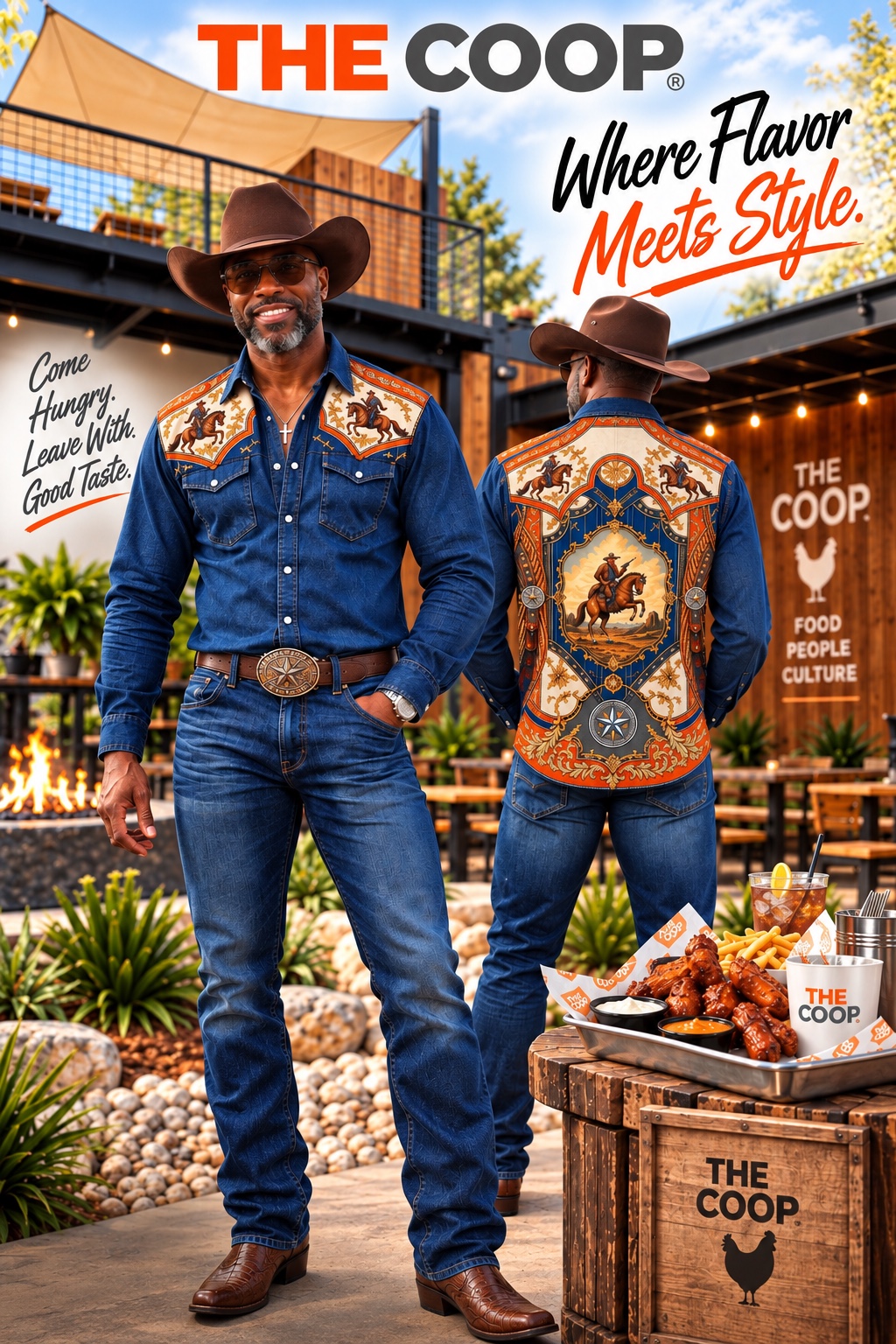 Persona custom western denim shirt, front and back artwork